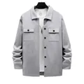 Detailed view of gray fleece-lined heavyweight men's outdoor work jacket with pockets. - S / Tops / Light Gray