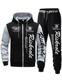 Heren trainingspak met capuchon in zwart en grijs met grafische prints en rits. - Lichtgrijs