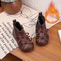 Elegant brown toddler girl winter boots with double bows and side zipper detail - Size 16 (Length 11.7cm) / Thin Fleece / Brown
