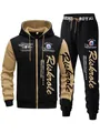 Tweedelig heren trainingspak voor herfst en winter met hoodie met rits en bedrukte broek. - Khaki