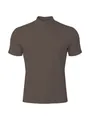 Front view detail of a men's slim fit mock neck short sleeve T-shirt in dark brown. - S / Tops / Khaki