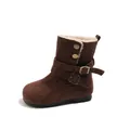 Bottes d'hiver marron vintage pour filles avec doublure en fausse fourrure et boucles élégantes - Taille 23 Longueur Intérieure 14.8cm / Café