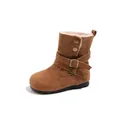 Bottes Martin en daim marron rétro pour filles, doublées polaire, style hiver 2026 - Taille 23 Longueur Intérieure 14.8cm / Chameau