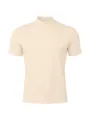 Detailed view of the fabric and mock neck design of this slim fit men's beige short sleeve t-shirt - Apricot