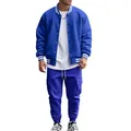 Premium blue men's fleece-lined varsity jacket and matching cargo sweatpants set - S / Top And Bottom / Sapphire Blue