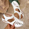 Stylish white closed-toe wedge sandals for women with hollow-out design and thick soles - 36 / White