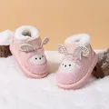 Warm pink baby snow boots featuring a cute cartoon sheep design and soft faux fur lining - Size 17 (Inner Length 12cm) / Pink