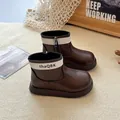 Bottines rétro marron pour enfants avec doublure polaire et col crème - Taille 23 (Intérieur 14cm) / Brun Foncé