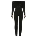 Elegant black off-the-shoulder jumpsuit with chic faux fur collar trim for winter - S / Top And Bottom / Black