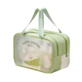 Portable green PVC makeup bag with cute cartoon print and Happy Everyday text. - Double Layer / Green