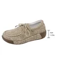 Plateau loafers voor dames van beige stof met een dikke zool van 4 cm en veters - 38 / Khaki