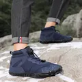 Dark blue high-top winter snow boots with warm fleece lining and five-finger sole - Dark Blue