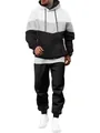 Men's athletic tracksuit set with 3-color blocked hoodie and black joggers for autumn - S / Top And Bottom / White Gray Black