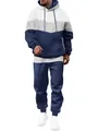 Men's 3-color patchwork hoodie and jogger pants set in navy blue, grey and white - S / Top And Bottom / White Gray Cyan