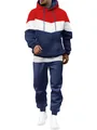 Ensemble de survêtement pour homme avec sweat à capuche tricolore marine rouge blanc - S / Haut et Bas / Rouge Blanc Cyan