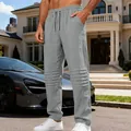 Pantalon décontracté en lin gris pour hommes avec détails de genoux plissés tendance - Gris