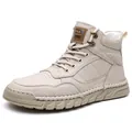 Men's premium beige leather high-top Martin boots featuring a durable outdoor rubber sole - 38 / Plain Style / Off White