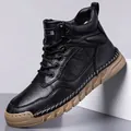 Durable men's black leather Martin boots featuring warm fleece lining and non-slip sole. - 38 / Fleece Lined Style / Black
