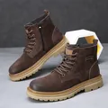 Men's dark brown suede Martin boots featuring side zipper and durable thick soles - 38 / Single Lining Style (7676) / Coffee (Single Lining)