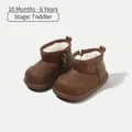 Warm brown leather toddler snow boots with plush faux fur lining and zipper closure - Size 16 / 12.0cm Internal / Brown