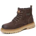 Men's dark brown suede Martin work boots with side zipper and lug sole - 38 / Fleece-lined Style (7676) / Coffee