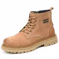 Premium tan leather men's work boots featuring warm interior lining and side zipper - 38 / Brown (Fleece Lined)