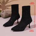 Black sparkly knitted sock boots with pointed toe and 7.2cm kitten heel measurements - 42 / Black