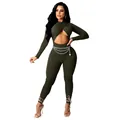 Combinaison sexy vert olive à manches longues avec découpe croisée sur la poitrine - S / Combinaisons / Vert Militaire