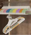Rainbow striped non-slip plastic clothes hangers with seamless wide shoulder design - Rainbow Double Style / 8 Pcs Set