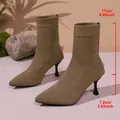 Elegant khaki knitted stiletto sock boots with glitter detail and measurement markings - 36 / Khaki