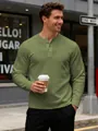 Classic olive green men's long sleeve Henley shirt featuring heavy jacquard texture - S / Tops / Army Green