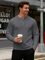 Men's retro textured jacquard long sleeve Henley shirt in a premium charcoal gray - S / Tops / Dark Gray