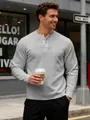 Men's vintage grey long sleeve Henley shirt featuring heavy jacquard waffle texture - Light Gray