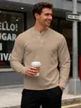 Premium men's heavy jacquard texture Henley long sleeve shirt in vintage khaki tan - Khaki