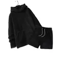 Comodo set felpa con cappuccio e pantaloncini in pile corallo nero per uomo in inverno - Taglia S / Top E Pantaloni / Nero