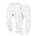 Vista detallada de pantalones cargo blancos para hombre con jacquard de gofre y cordón - S / Blanco