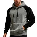 Hochwertiger Herren-Fleece-Hoodie in Grau und Schwarz mit Farbblock-Design und Kapuze - M / Oberteile / Schwarz Patchwork Grau