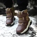 Warm children's high-top outdoor snow boots with double hook-and-loop straps on snow - 28 / Brown