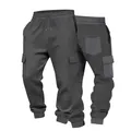 Vista detallada de pantalones cargo gris oscuro con tejido de nido de abeja y cordón ajustable - Gris oscuro