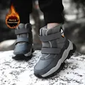 Warm fleece-lined grey winter snow boots for boys with durable velcro straps and anti-slip sole - 28 / Gray