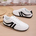 Stylish white breathable sneakers for women with black stripe accents and non-slip soles - 36 / White