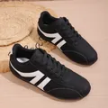 Stylish black breathable casual athletic shoes with contrast white stripes for women - 36 / Black