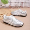 Breathable silver and white casual sneakers for women featuring anti-slip rubber soles - 36 / Silver