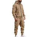 Tuta da uomo color kaki con felpa con cappuccio e pantaloni cargo in vista intera - Taglia M / Top E Pantaloni / Kaki