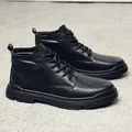 Bottes Martin classiques en cuir noir pour hommes avec design montant et lacets - 37 / Doublure Simple (9911) / Noir