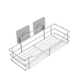 Silver wall-mounted stainless steel storage rack with adhesive hooks for bathroom and kitchen - 35cm Square High Style