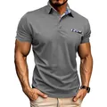Slim fit men's quick-dry polo shirt with paisley collar and pocket trim detail. - S / Tops / Gray