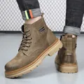 Bottines Martin en cuir véritable marron pour hommes avec semelle épaisse style chic - 38 / Style Doublure Simple (7676) / Kaki