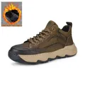 Baskets pour hommes en cuir marron avec doublure polaire et semelle épaisse - 38 / Doublé Polaire / Khaki
