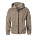 Detailed macro view of the soft brown plush polar fleece hooded jacket with front zipper - S / Tops / Khaki